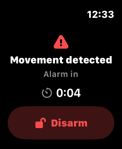 StayPut Apple Watch showing movement detected.